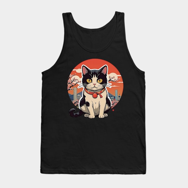 Catzilla Cat Japanese Art Funny Cat Gifts Tank Top by masterpiecesai